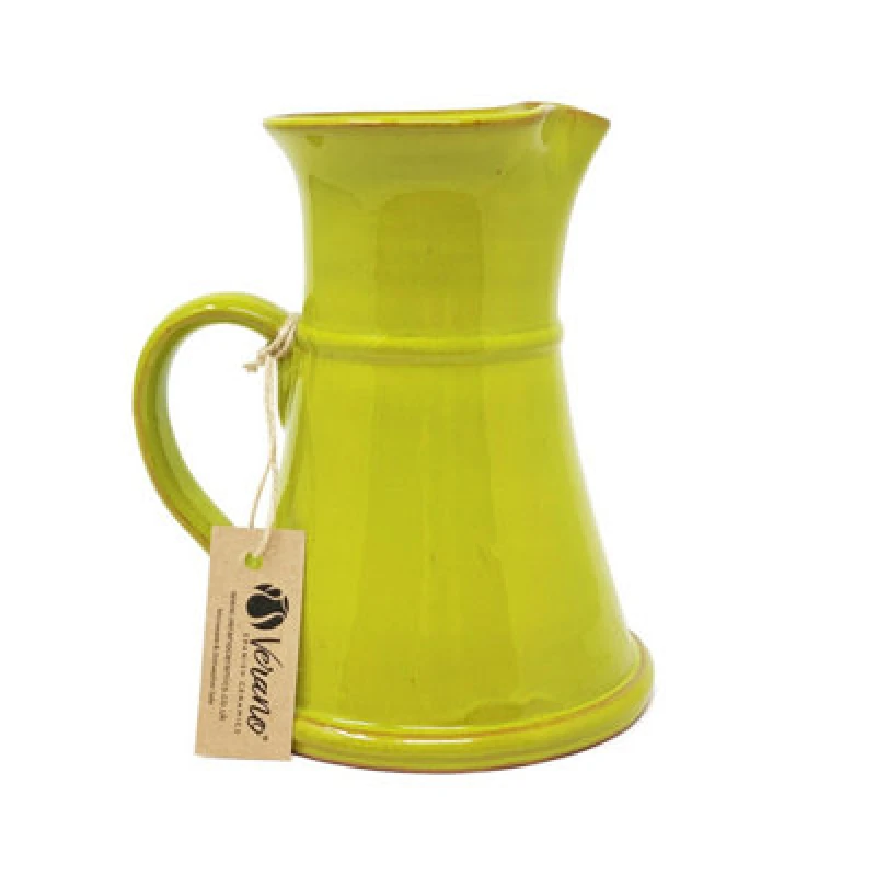 Image of Verano Spanish Ceramics Selena Glazed Hand Dipped Kitchen Dining Large Flat Based Jug Lime Green 1L (H) 20Cm