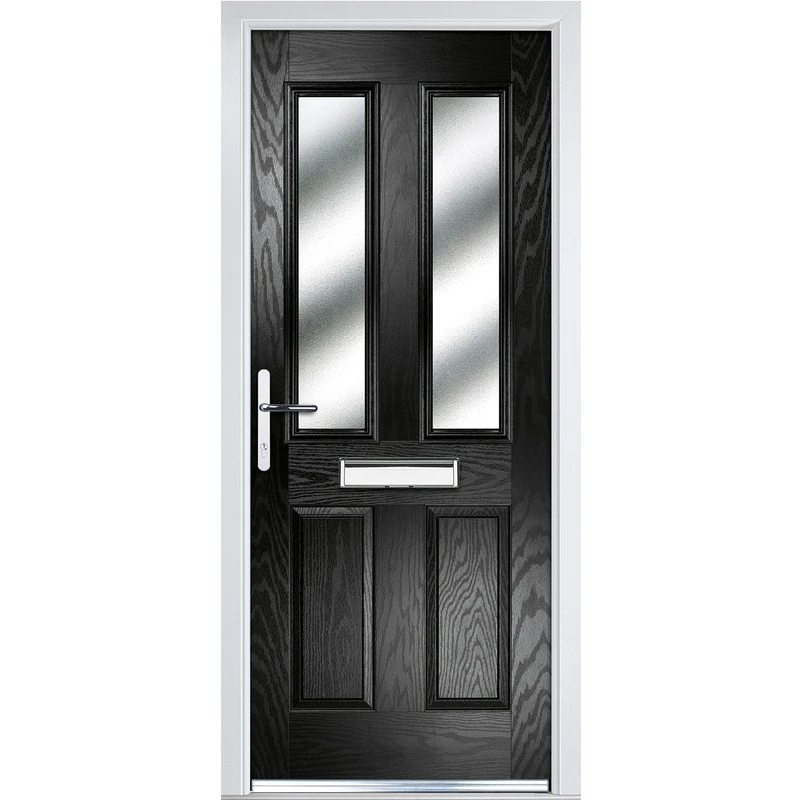 Image of Crystal Grp Door Four Square Two Glass Black Rh 920 X 2055Mm Obs, Black 42BLRHOB