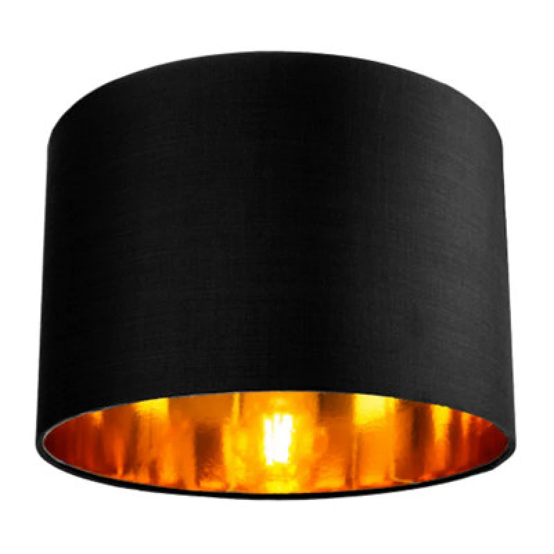 Image of Happy Homewares Contemporary Black Cotton 12 Table/pendant Lamp Shade With Shiny Golden Inner