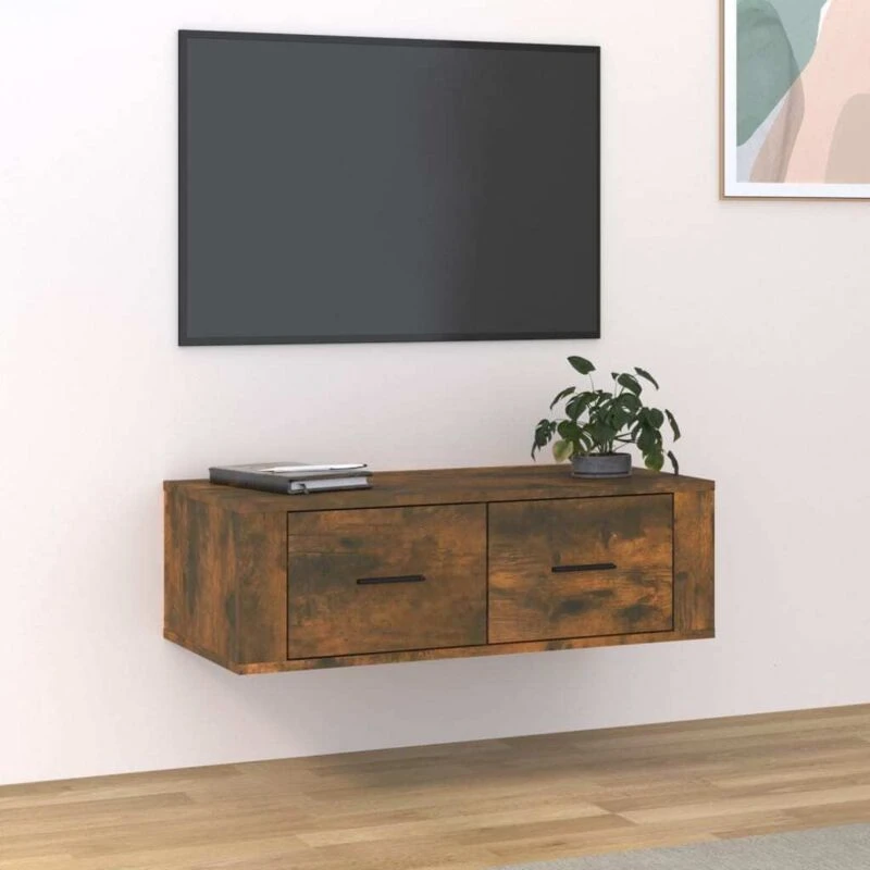 Image of Vidaxl Hanging TV Cabinet Smoked Oak 80X36X25cm Engineered Wood, Brown 816837