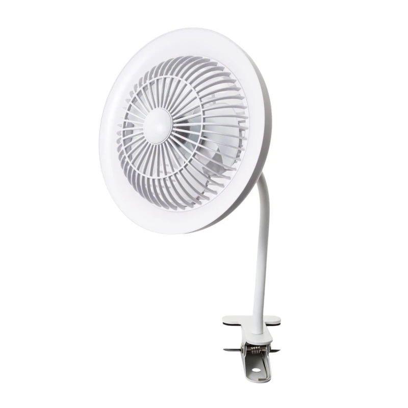 Image of Happy Homewares Modern Rechargeable 3 Speed Clip-On Fan with LED Dimmable Ring Light in White White Unisex