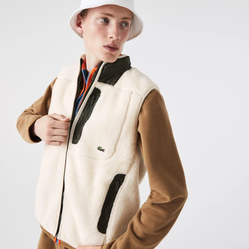 Image of Lacoste Sherpa Fleece Vest - Cream Cream S