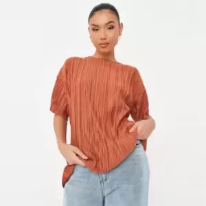 Image of Missguided Plisse T-Shirt - Brown