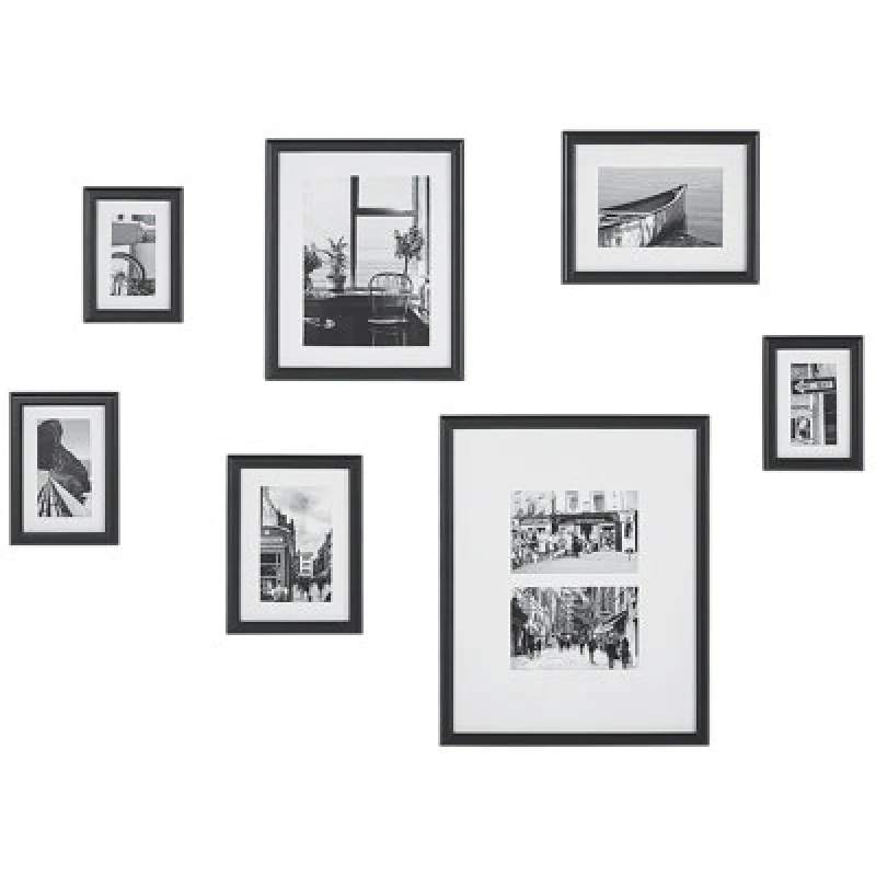 Image of Beliani Set Of 7 Photo Frames Zinare Urban Motif Black