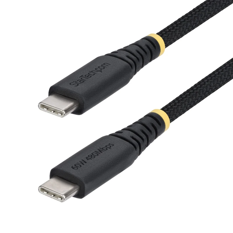 Image of StarTech.com StarTech.com 1m (3ft) USB-C Charging Cable, 60W (3A) PD, Dual-Layer Braided Nylon/TPE Jacket, Rugged USB C Charging Cord, USB 2.0 Laptop