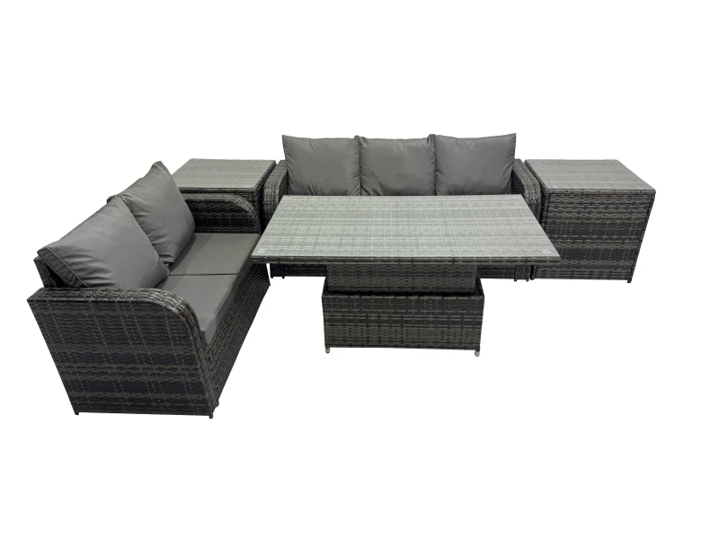 Image of Fimous Rattan Garden Furniture Dining Set 5-seater with 2 Side Table in Dark Grey Dark Grey Unisex