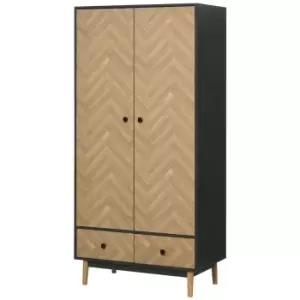 Image of Homcom 2 Door Wardrobe With Hanging Rod And 2 Drawers 90X50X190Cm Dark Grey