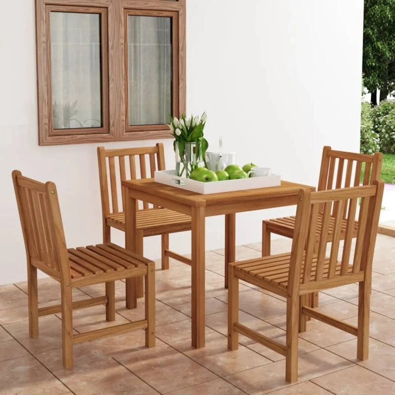 Image of vidaXL 5 Piece Garden Dining Set Solid Teak Wood, Brown 3059922
