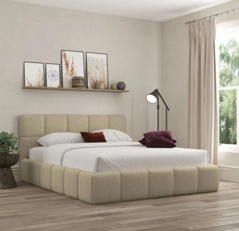 Image of Ds Living Ovella Cubed Upholstered Boucle Latte Bed