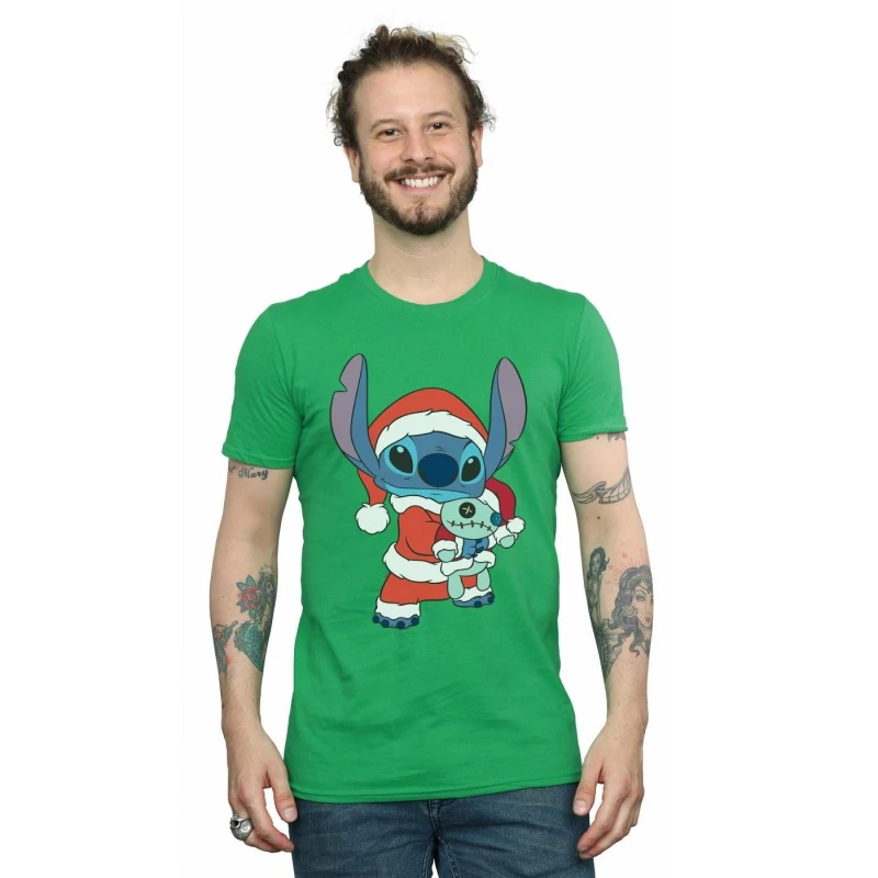 Image of Disney Men Lilo And Stitch Stitch Christmas T-Shirt in Green Size: Small Green S Male 5059400307863