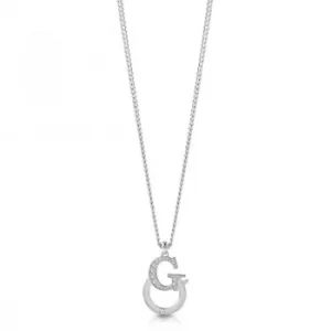 Image of GUESS rhodium plated 16-18" necklace with G-handcuff pendant and Swarovski crystals