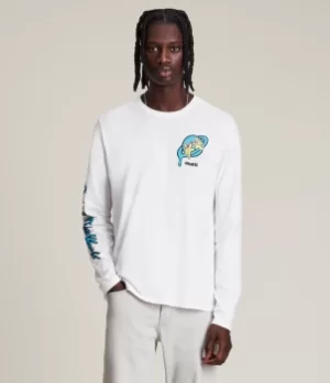 Image of AllSaints Mens High Five Crew T-Shirt, White/Blue, Size: M