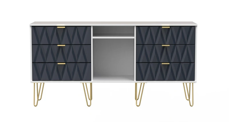 Image of Dallas 6 Drawer Sideboard In Indigo Matt & White (Ready Assembled)