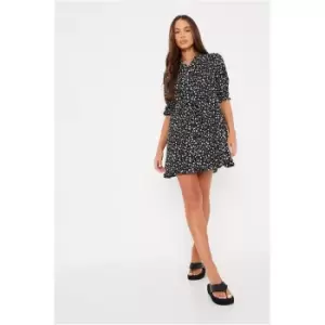 Image of I Saw It First Black Floral Button Through Belted Shirt Dress - Black