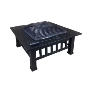 Image of Redwood Outdoor Garden Square Fire Pit Heater with BBQ Grill in Black