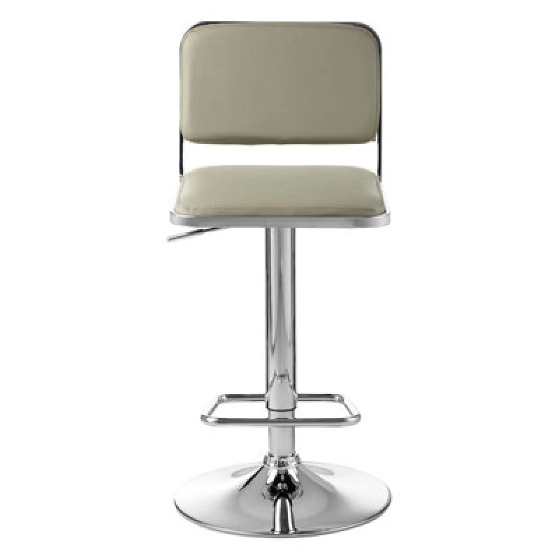 Image of Premier Housewares Interiors by Premier Light Grey Seat and Chrome Base Bar Stool, Adjustable Height Kitchen Bar Stool, Footrest Swivel Barstool Beige