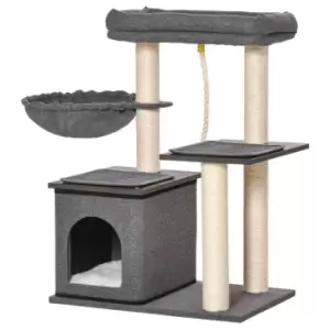 Image of Pawhut Cat Tree With Sisal Scratching Post & Bed Condo - Dark Grey