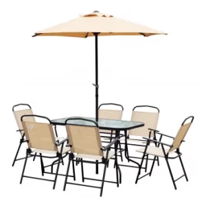 Image of Outsunny 8 Pcs Dining Set W/Umbrella, Textilene-Beige