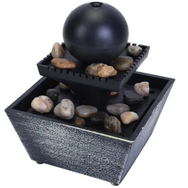 Image of Gr8 Home Desktop Water Feature Indoor Fountain 4 LED Round Ball Black