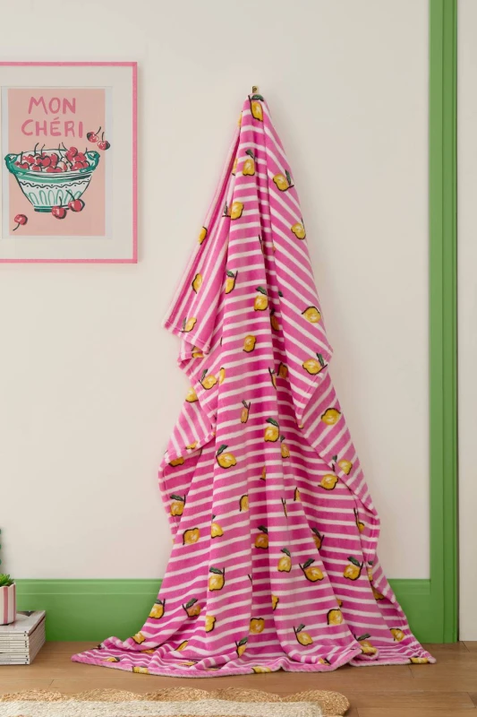 Image of Fusion Summer Fruits Super Soft Fleece Texture 120cm x 150cm Throw Pink