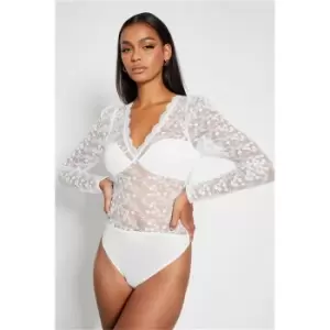 Image of I Saw It First White Premium Lace Plunge Bodysuit - White