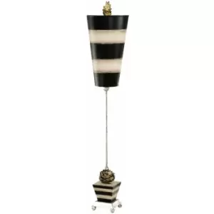 Image of Table Lamp Silver Leaf Ball Feet Taupe & Black Striped Base & Shade LED E27 60W