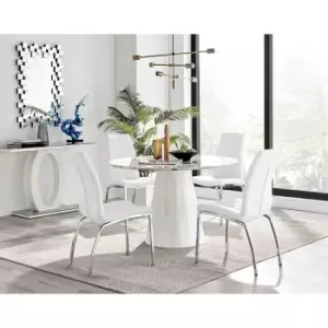 Image of Furniture Box Palma White Marble Effect Round Dining Table and 4 White Isco Chairs