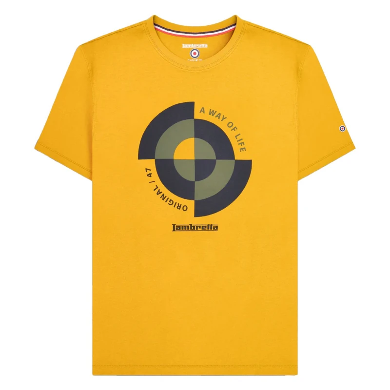 Image of Lambretta Lambretta Men Target Quadrant T-Shirt in Gold Size: Medium Gold M Male 5063703658430