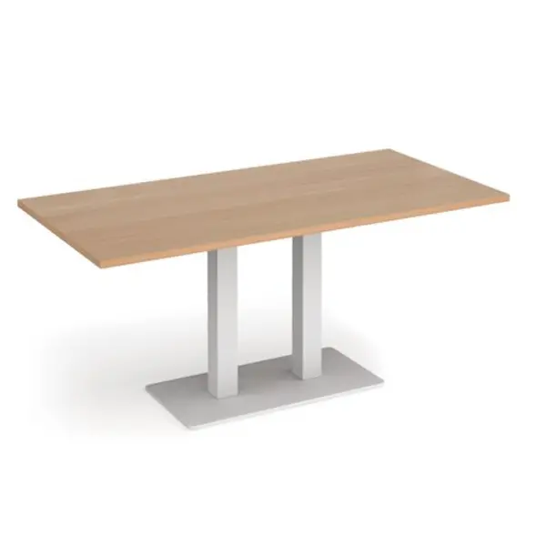 Image of Eros Eros rectangular dining table with flat white rectangular base and twin uprights 1600mm x 800mm - beech EDR1600-WH-B