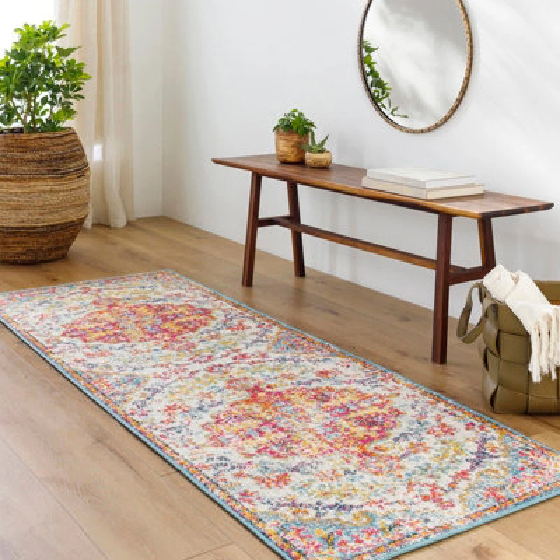 Image of Livabliss Vintage Oriental Boho Saffron/teal Lou Runner Rug 80 X 220 Cm - Easy Care, Non Shedding, Ideal For Hallway Or Beside The Bed