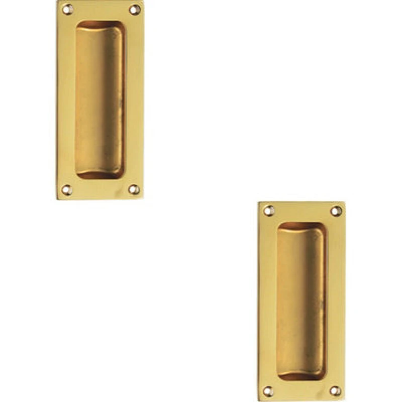 Image of Loops 2x Recessed Sliding Door Flush Pull 102 x 45mm 10.5mm Depth Polished Brass Metallics unisex
