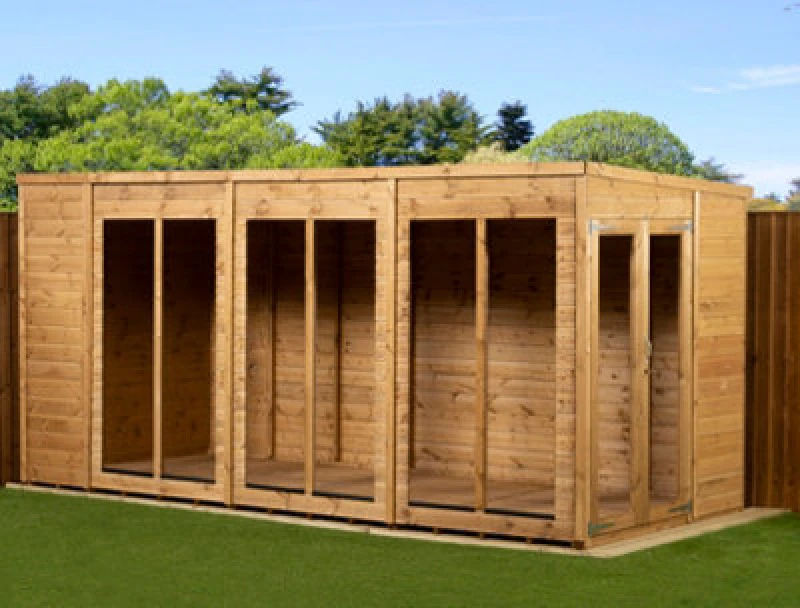 Image of Empire Sheds Empire Pent Summerhouse 14X6 Dipped Treated Tongue And Groove Wooden Garden Shed Double Door (14' X 6' / 14ft X 6ft) (14X6)