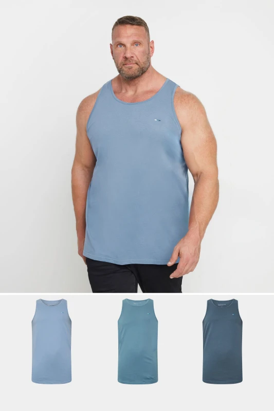 Image of BadRhino Mens Mens 3 Pack Vests in Blue Size: 4XL Blue Male 4XL