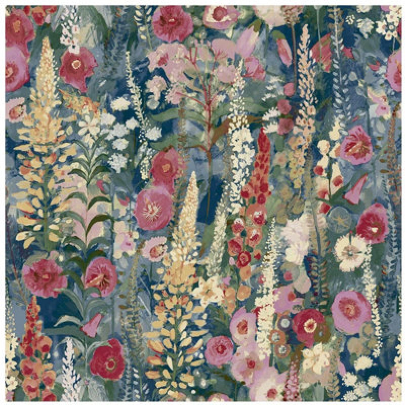 Image of Yes-Online Watercolour Floral Wallpaper Lupin Navy Pink Red Yellow Flower Home Decor