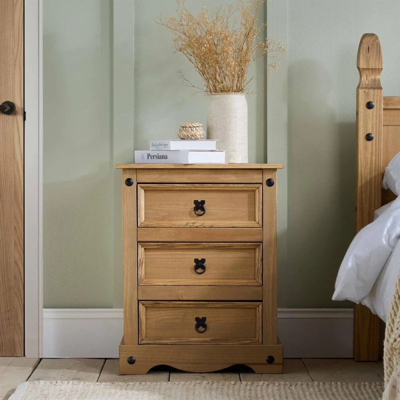 Image of Birlea Corona Large 3 Drawer Bedside Cabinet Bedside Mexican Chest in Natural Natural Unisex