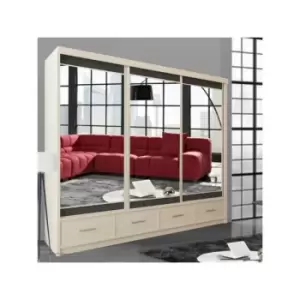 Image of Mayfair 3 Sliding Mirror Door Wardrobes with Drawers 250cm - White