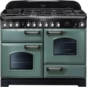 Image of Rangemaster Classic Deluxe CDL110DFFMG/C 110cm Dual Fuel Range Cooker - Mineral Green / Chrome - A/A Rated