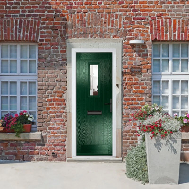 Image of Lacerta Composite Door Sunningdale Green 920mm X 2090mm Open In Left Hand Clear Glass 10 Year Guarantee - Free Delivery & Smart Lock
