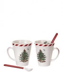 Image of Portmeirion Peppermint Christmas Tree Set Of 2 Mugs & Spoons