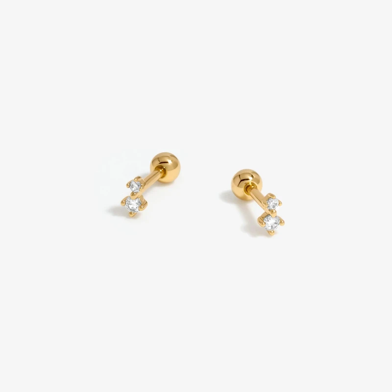 Image of Inicio Gold Plated Mini Double Stone Stud Earrings - Gift Pouch Gold female