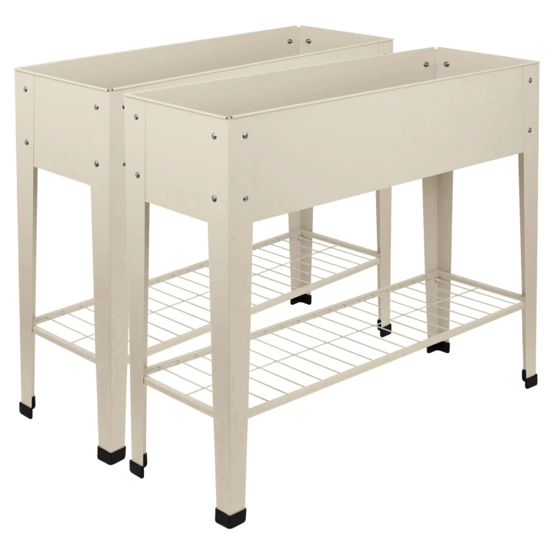 Image of Harbour Housewares Elevated Raised Garden Beds with Legs & Storage Shelf - Pack of 2 in Beige Beige Unisex