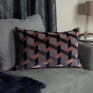 Image of Delano Velvet Jacquard Cushion Blush/Navy, Blush/Navy / 40 x 60cm / Polyester Filled