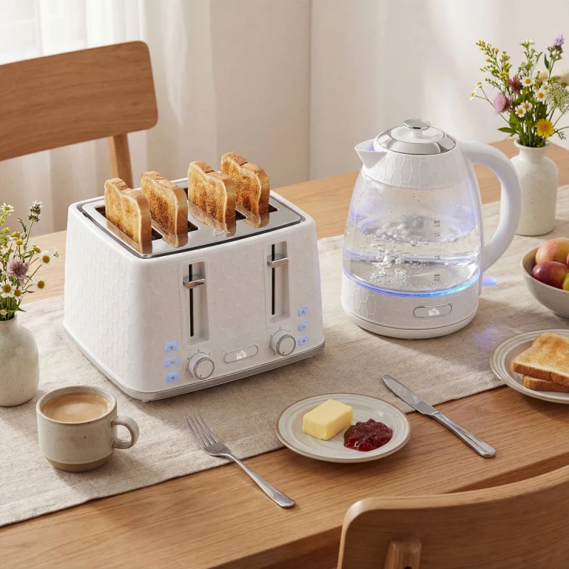 Image of HOMCOM Kettle & Toaster Set with Strix Thermostat, Crumb Tray, Cream Cream Unisex