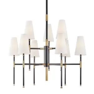 Image of Bowery 9 Light Chandelier Aged Brass, Linen