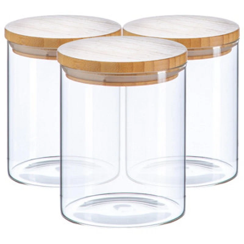 Image of Argon Tableware Scandi Glass Storage Jars with Wooden Lids 750ml Pack of 3 Clear