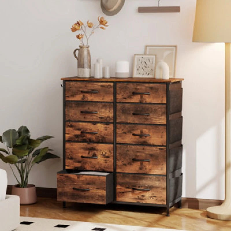 Image of HOMCOM HOMCOM Chest of Drawers with Fabric Drawers Dresser for Bedroom in Brown Size: X-Large Brown XL Unisex 5063603214781
