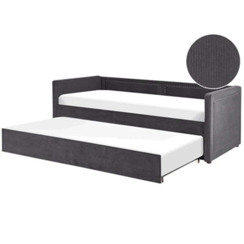 Image of Beliani Trundle Bed Corduroy Mimizan 90 X 200 Cm (Eu Single) Dark Grey