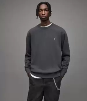 Image of AllSaints Mens Ollie Crew Sweatshirt, Washed Black, Size: S