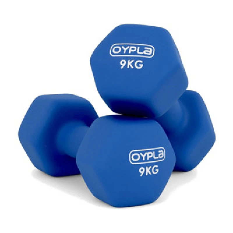 Image of Oypla Pair Of 9Kg Hex Anti Roll Neoprene Non Slip Hand Dumbbells Workout Weights