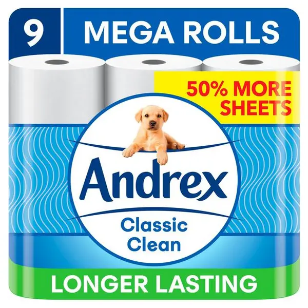 Image of Andrex Classic Clean Mega 9 Toilet Rolls